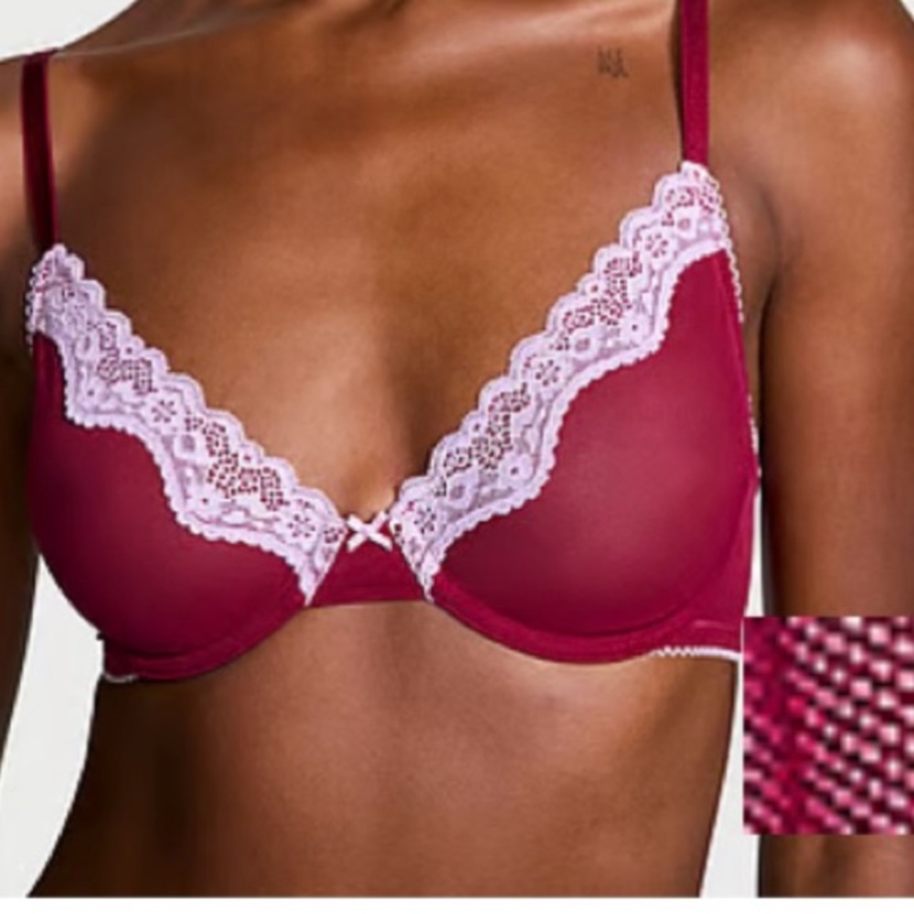 Victoria's Secret Burgundy and White Lace Bra